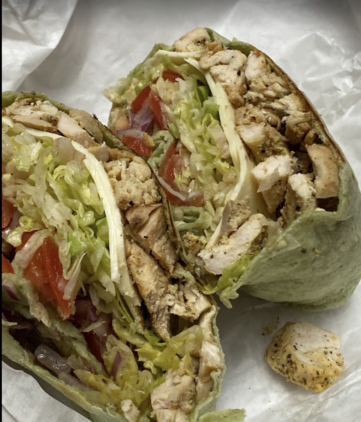 Chicken wrap cut in half